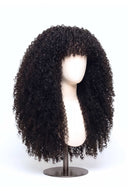 Kinky Curly Fringe Glueless Human Hair Wig Showing the Fringe and Defined Texture by Kora Strand