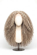 Kinky Curly Glueless Human Hair Wig in Shade 18/60 Pearl Grain, Beige and Creamy Blonde Highlights and Lowlights, by Kora Strand
