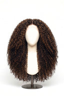 Kinky Curly Glueless Human Hair Wig in Shade 2/6 Espresso Chestnut, Dark and Chestnut Brown Highlights and Lowlights, by Kora Strand