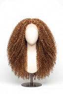 Kinky Curly Glueless Human Hair Wig in Shade 27/30 Apricot Flame, Golden Copper Blonde Highlights and Lowlights, by Kora Strand