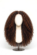 Kinky Curly Glueless Human Hair Wig in Shade 4/30 Toasted Amber, Medium Brown and Auburn Copper Highlights and Lowlights, by Kora Strand