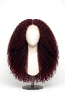 Kinky Curly Glueless Human Hair Wig in Shade 99J Wine Ink, Deep Burgundy Wine Red, by Kora Strand