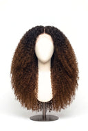 Kinky Curly Glueless Human Hair Wig in Shade T1B/4 Noire Melt, Off Black to Chocolate Brown Balayage, by Kora Strand