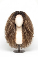 Kinky Curly Glueless Human Hair Wig in Shade T4-8/613 Rooted Ivory, Brown-Rooted Blonde Balayage, by Kora Strand