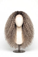Kinky Curly Glueless Human Hair Wig in Shade T5/20 Mink Root, Rooted Ash Brown to Ash Blonde Balayage, by Kora Strand