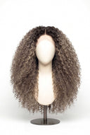 Kinky Curly Glueless Human Hair Wig in Shade T5-9/55 Stone Melt, Rooted Ash Brown to Light Ash Blonde Balayage, by Kora Strand