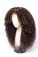 Kinky Curly Layered Glueless Human Hair Wig in Shade 2/6 Espresso Chestnut, Dark and Chestnut Brown Highlights and Lowlights, by Kora Strand