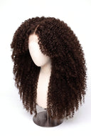 Kinky Curly Layered Glueless Human Hair Wig in Shade 2 Midnight Espresso, Darkest Brown, by Kora Strand