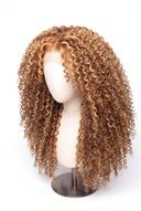 Kinky Curly Layered Glueless Human Hair Wig in Shade 27/30 Apricot Flame, Golden Copper Blonde Highlights and Lowlights, by Kora Strand
