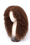 Kinky Curly Layered Glueless Human Hair Wig in Shade 6 Maple Brun, Light Chestnut Brown, by Kora Strand
