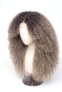 Kinky Curly Layered Glueless Human Hair Wig in Shade T5/20 Mink Root, Rooted Ash Brown to Ash Blonde Balayage, by Kora Strand