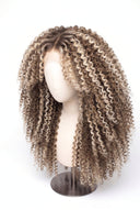 Kinky Curly Layered Glueless Human Hair Wig in Shade T8-8/60 Vanilla Drift, Butter and Icy Blonde Highlights and Lowlights, by Kora Strand