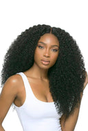 Einteiliges Ultra-flaches Weft-Volumisierungsdetail an der kinky curly nahtlosen Volumenhaarverlängerung von Kora Strand