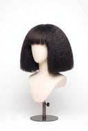 Kinky Straight Bob Fringe Glueless Human Hair Wig Showing the Fringe and Defined Texture by Kora Strand