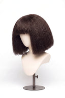 Kinky Straight Bob Fringe Glueless Human Hair Wig in Shade 2 Midnight Espresso, Darkest Brown, by Kora Strand