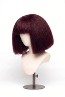 Kinky Straight Bob Fringe Glueless Human Hair Wig in Shade 99J Wine Ink, Deep Burgundy Wine Red, by Kora Strand