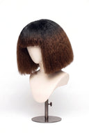 Kinky Straight Bob Fringe Glueless Human Hair Wig in Shade T1B/4 Noire Melt, Off Black to Chocolate Brown Balayage, by Kora Strand