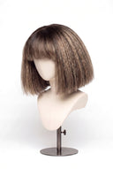 Kinky Straight Bob Fringe Glueless Human Hair Wig in Shade T2-2/18 Espresso Halo, Dark Brown to Warm Beige Blonde Balayage, by Kora Strand