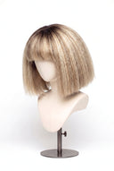 Kinky Straight Bob Fringe Glueless Human Hair Wig in Shade T4-8/613 Rooted Ivory, Brown-Rooted Blonde Balayage, by Kora Strand