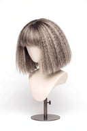 Kinky Straight Bob Fringe Glueless Human Hair Wig in Shade T5-7/20 Mink Ash, Rooted Dark Ash Blonde Balayage Blend, by Kora Strand