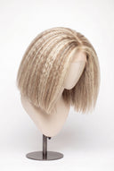 Kinky Straight Bob Glueless Human Hair Wig in Shade 18/60 Pearl Grain, Beige and Creamy Blonde Highlights and Lowlights, by Kora Strand