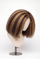 Kinky Straight Bob Glueless Human Hair Wig in Shade 4/27 Riviera Brun, Medium Brown and Honey Blonde Highlights and Lowlights, by Kora Strand