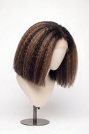 Kinky Straight Bob Glueless Human Hair Wig in Shade T2-2/4/6 Brun Tissé, Multi-Tonal Brunette Highlights and Lowlights, by Kora Strand