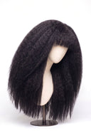 Kinky Straight Fringe Glueless Human Hair Wig in Shade 1 Noire Absolu, Jet Black, by Kora Strand