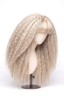 Kinky Straight Fringe Glueless Human Hair Wig in Shade 18/60 Pearl Grain, Beige and Creamy Blonde Highlights and Lowlights, by Kora Strand