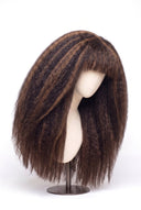 Kinky Straight Fringe Glueless Human Hair Wig in Shade 2/6 Espresso Chestnut, Dark and Chestnut Brown Highlights and Lowlights, by Kora Strand