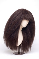 Kinky Straight Fringe Glueless Human Hair Wig in Shade 2 Midnight Espresso, Darkest Brown, by Kora Strand