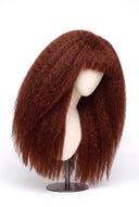 Kinky Straight Fringe Glueless Human Hair Wig in Shade 33 Auburn Éclat, Dark Auburn Copper Red, by Kora Strand