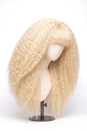 Kinky Straight Fringe Glueless Human Hair Wig in Shade 613 Porcelain Gold, Neutral Warm Bleach Blonde, by Kora Strand