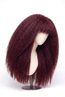 Kinky Straight Fringe Glueless Human Hair Wig in Shade 99J Wine Ink, Deep Burgundy Wine Red, by Kora Strand
