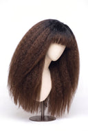 Kinky Straight Fringe Glueless Human Hair Wig in Shade T1B/4 Noire Melt, Off Black to Chocolate Brown Balayage, by Kora Strand
