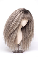 Kinky Straight Fringe Glueless Human Hair Wig in Shade T5-7/20 Mink Ash, Rooted Dark Ash Blonde Balayage Blend, by Kora Strand