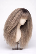 Kinky Straight Fringe Glueless Human Hair Wig in Shade T8/60 Ash Bronde, Ash Brown to Ash Beige Blonde Balayage, by Kora Strand