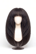 Kinky Straight Fringe Layered Glueless Human Hair Wig in Shade 1B Noire Naturel, Natural Black, by Kora Strand
