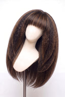 Kinky Straight Fringe Layered Glueless Human Hair Wig in Shade 2/6 Espresso Chestnut, Dark and Chestnut Brown Highlights and Lowlights, by Kora Strand