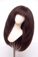 Kinky Straight Fringe Layered Glueless Human Hair Wig in Shade 2 Midnight Espresso, Darkest Brown, by Kora Strand