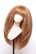 Kinky Straight Fringe Layered Glueless Human Hair Wig in Shade 27/30 Apricot Flame, Golden Copper Blonde Highlights and Lowlights, by Kora Strand