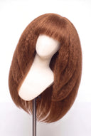 Kinky Straight Fringe Layered Glueless Human Hair Wig in Shade 30 Smoked Amber, Light Auburn with Copper Gold Undertones, by Kora Strand