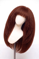 Kinky Straight Fringe Layered Glueless Human Hair Wig in Shade 33 Auburn Éclat, Dark Auburn Copper Red, by Kora Strand