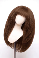Kinky Straight Fringe Layered Glueless Human Hair Wig in Shade 4 Cacao Riche, Chocolate Brown, by Kora Strand