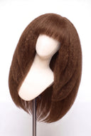 Kinky Straight Fringe Layered Glueless Human Hair Wig in Shade 6 Maple Brun, Light Chestnut Brown, by Kora Strand