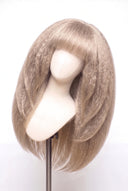 Kinky Straight Fringe Layered Glueless Human Hair Wig in Shade 60 Ecru Pearl, Frosted Ash Beige Blonde, by Kora Strand