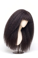 Kinky Straight Fringe Glueless Human Hair Wig Showing the Defined Texture by Kora Strand