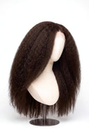 Kinky Straight Glueless Human Hair Wig in Shade 2 Midnight Espresso, Darkest Brown, by Kora Strand