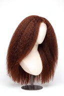 Kinky Straight Glueless Human Hair Wig in Shade 33 Auburn Éclat, Dark Auburn Copper Red, by Kora Strand