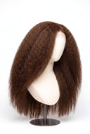 Kinky Straight Glueless Human Hair Wig in Shade 6 Maple Brun, Light Chestnut Brown, by Kora Strand